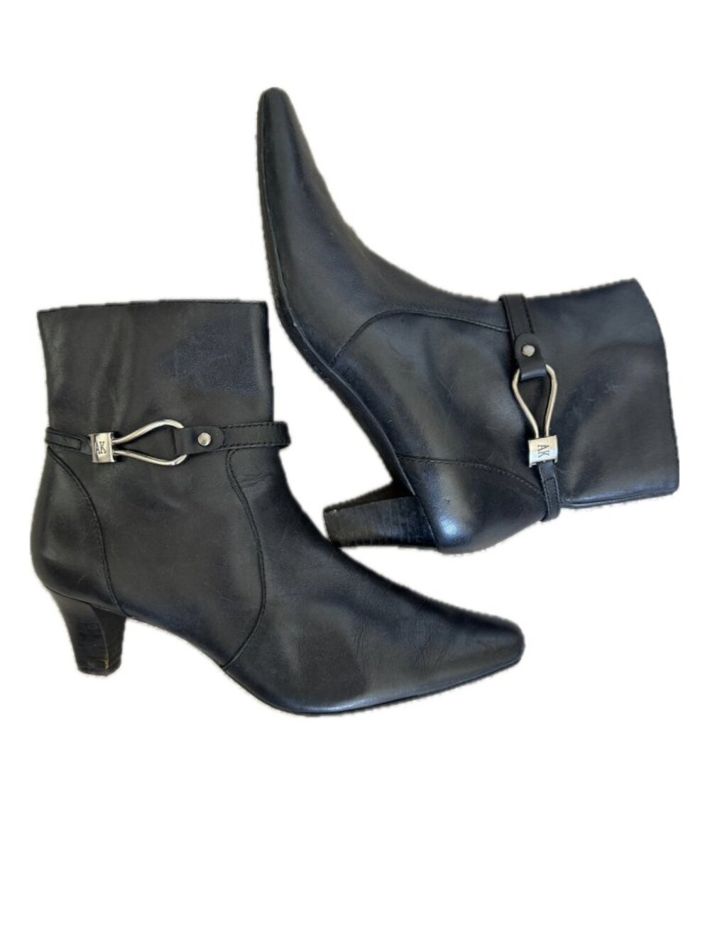 Anne Klein Black Leather Ankle Zip Boots Sz 9.5 M